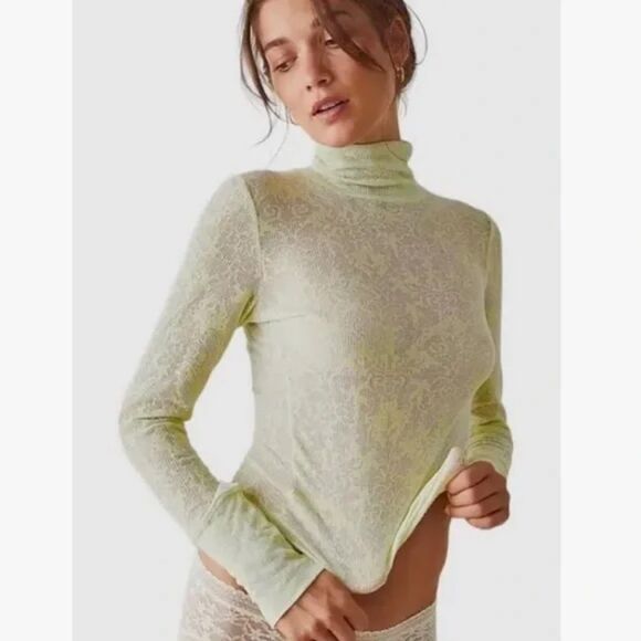 Free People Intimately “You And I” Floral Turtleneck Thermal, Sz XS, Light Green - Picture 1 of 11